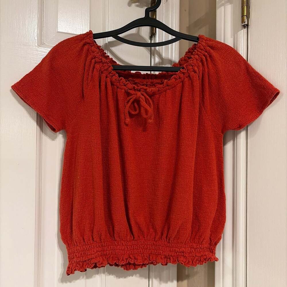 Madewell Texture & Thread Rusty Orange Drawstring Top Blouse